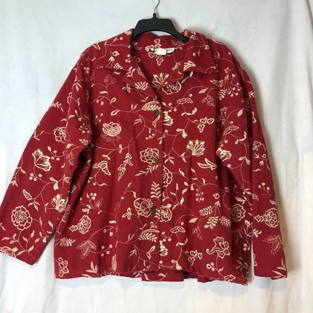 Vintage NORM THOMPSON Woman's Button-Front Blazer Floral Jacket Print Size L CJ